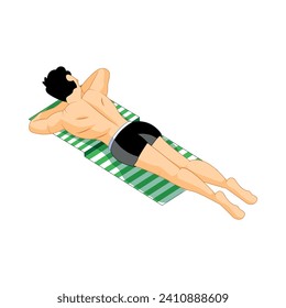 Man Sunbathing on the Beach in a Cartoon Isolated Vector Illustration