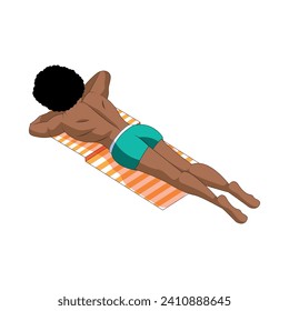 Man Sunbathing on the Beach in a Cartoon Isolated Vector Illustration