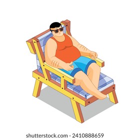 Man Sunbathing on the Beach in a Cartoon Isolated Vector Illustration