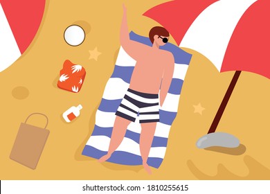 a man sunbathing on the beach. vector illustration