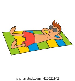Man sunbathing.Passive vacation or relaxation concept. Doodle