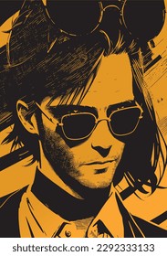 Man Sunglasses color sketch vector