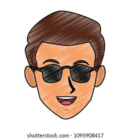 Man with sunglasses face cartoon scribble