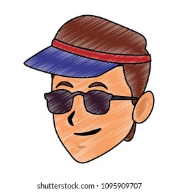 Man with sunglasses face cartoon scribble