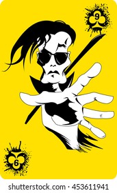 man in sunglasses with a large black sword, vector