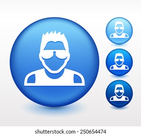 Man with Sunglasses on Blue Round Buttons
