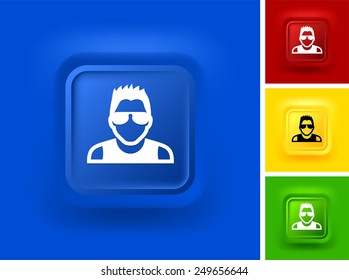 Man with Sunglasses on Color Square Buttons