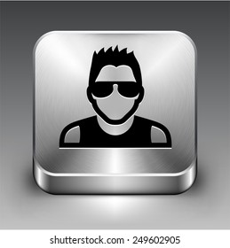 Man with Sunglasses on Silver Square Buttons