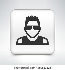 Man with Sunglasses on White Square Buttons