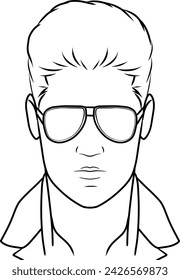 Man with sunglasses portrait outline illustration on transparent background