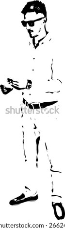 Man with sunglasses reading paper isolated on white background Sketch vector