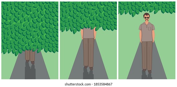 Man in sunglasses walking under tree vector illustration