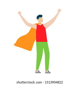 The man in the superhero Cape. Flat cartoon character isolated on white background