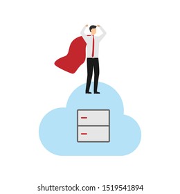 The man in the superhero Cape. Сloud Internet hosting icon