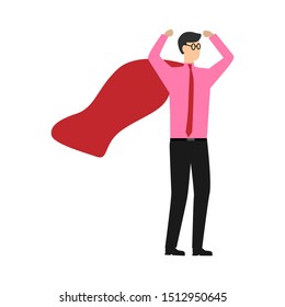 The man in the superhero Cape.Flat cartoon character isolated on white background