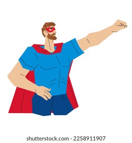 Hombre en ilustración vectorial de disfraces de superhéroes aislado en fondo blanco. Superpotencia y fuerza. Liderazgo y excelencia. Hombre valiente y decidido.