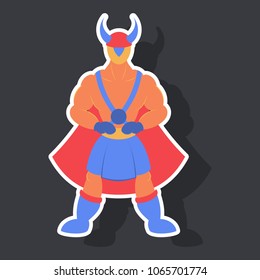 Man superhero . Superhero Standing . Icon in sticker style