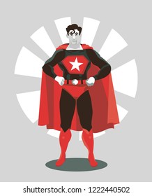 A man with superpowers standing ready on a radiant background