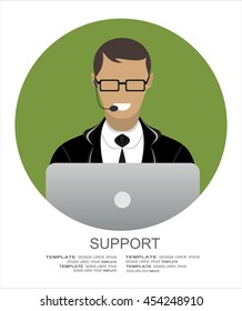 Man support operator. Flat illustration.