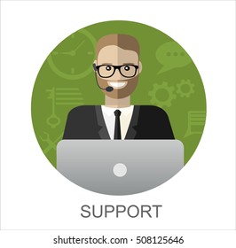 Man support operator. Flat illustration.