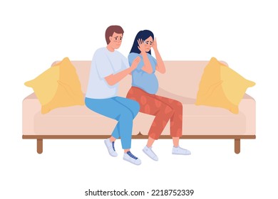 Man Supporting Pregnant Wife Semi Flat Color Vector Characters. Anxiety Attack. Editable Figures. Full Body People On White. Simple Cartoon Style Illustration For Web Graphic Design And Animation