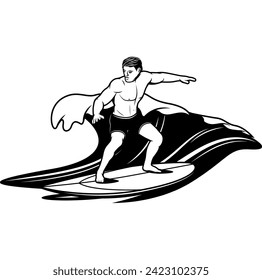 man with surf board surfing logo design vector file