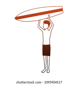 Man with surf table red lines