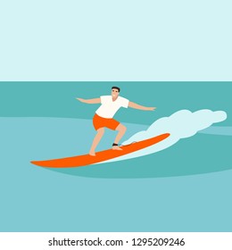 man to surf, vector illustration ,flat style, profile view