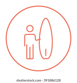 Man with surfboard line icon.