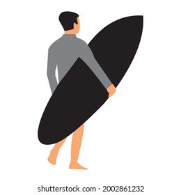 the man and the surfboard logo icon design template vector illustration