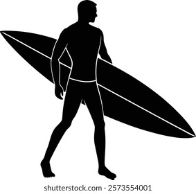 A man with a surfboard silhouette vector illustration