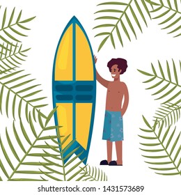 man with surfboard summer time