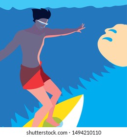man in surfboard in wave avatar character