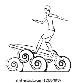 man in surfboard with waves sea avatar character