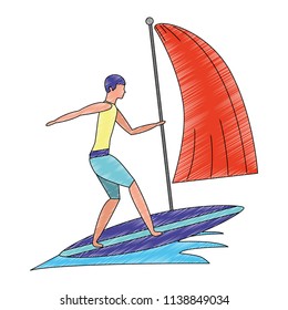 man in surfboard with waves sea avatar character