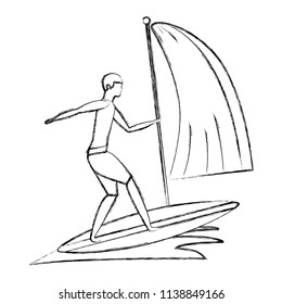 man in surfboard with waves sea avatar character