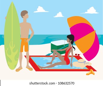 Man with Surfboard and Woman