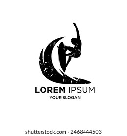 a man surfboarding silhouette logo vector illustrations