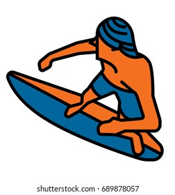 man surfer character on Surf Board, good for silk screen, die-cut sticker