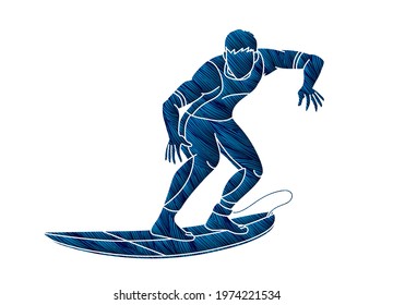 Man Surfer Surfing Sport Action Cartoon Graphic Vector