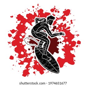 Man Surfer Surfing Sport Action Cartoon Graphic Vector