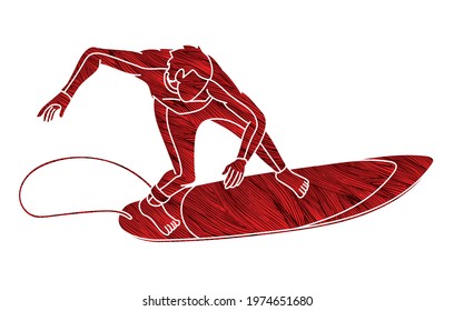 Man Surfer Surfing Sport Action Cartoon Graphic Vector