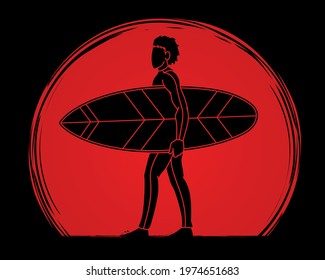 Man Surfer Surfing Sport Action Cartoon Graphic Vector