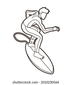 Man Surfer Surfing Sport Action Cartoon Graphic Vector 