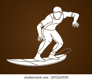 Man Surfer Surfing Sport Action Cartoon Graphic Vector	