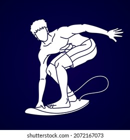 Man Surfer Surfing Sport Action Cartoon Graphic Vector	