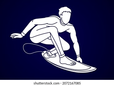 Man Surfer Surfing Sport Action Cartoon Graphic Vector	
