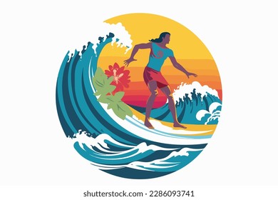 Man surfer Vector art, Hawaiian style vintage