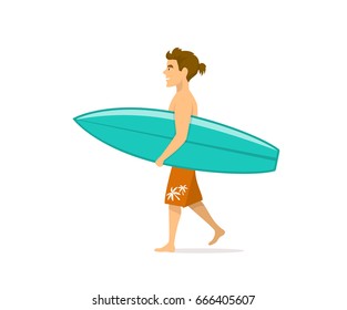 man surfer walking with surfboard