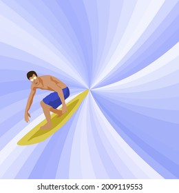 man surfing with blue gradient background